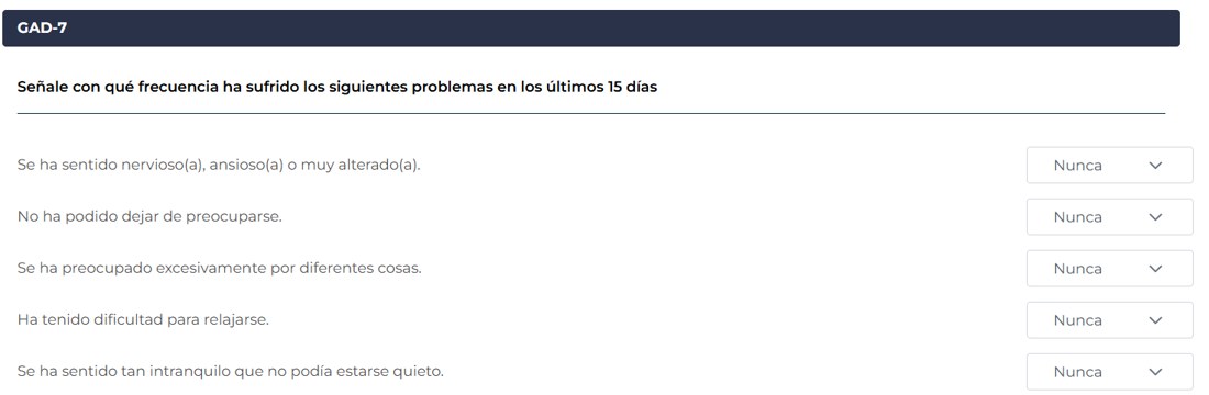 Test GAD-7 a la plataforma web de PRESTO