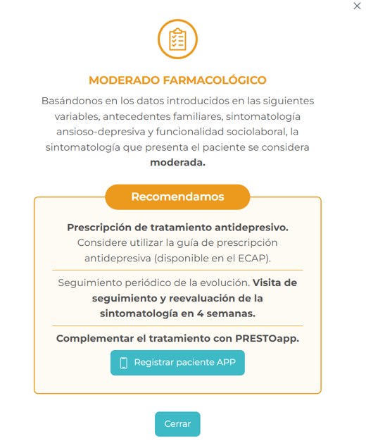 Recomanació terapèutica de la plataforma web de PRESTO